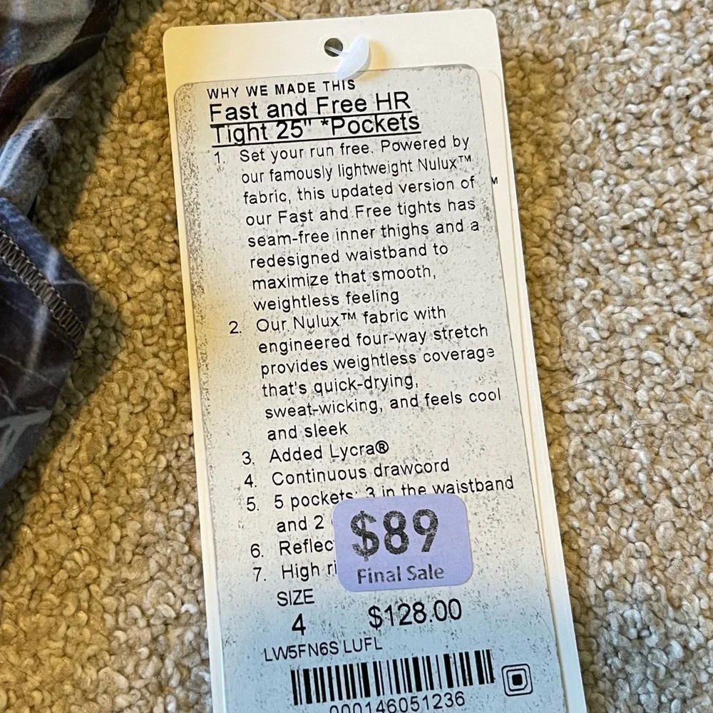 NWT Lululemon Fast and Free High-Rise Tight 25